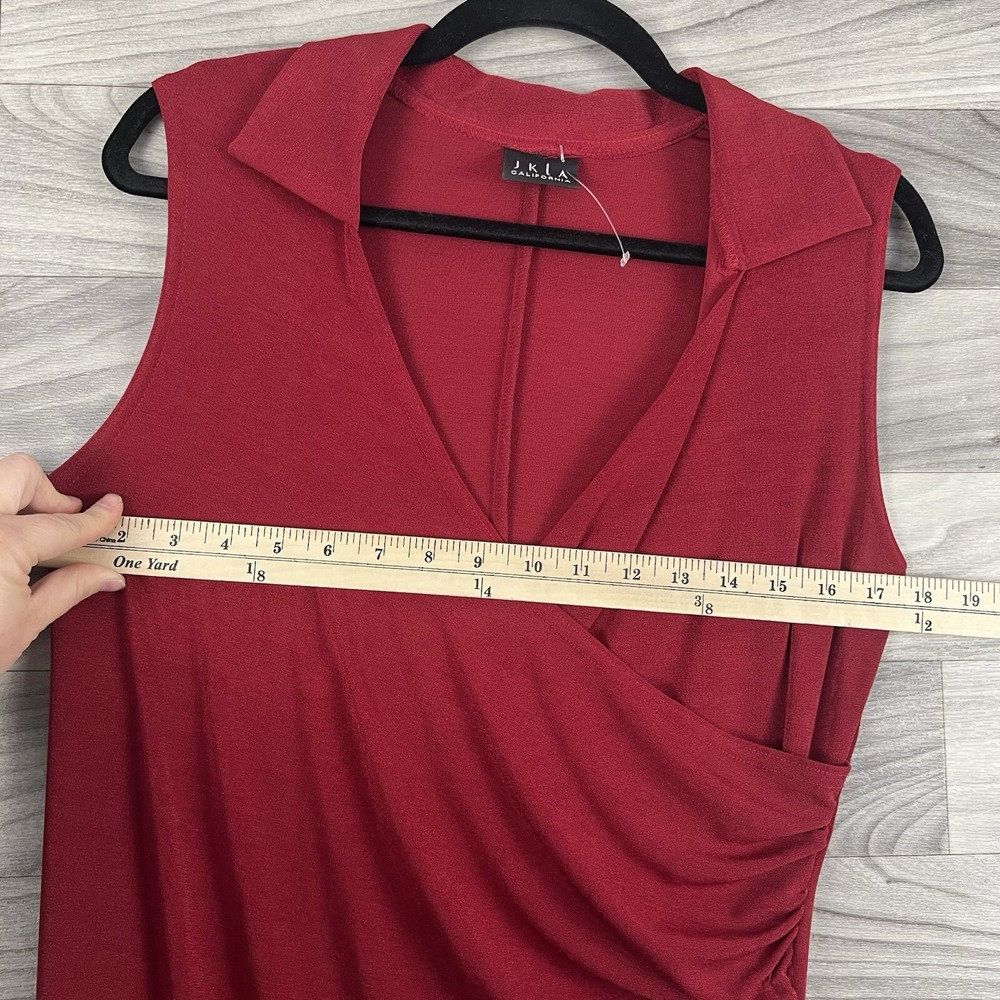Jkla California Dress Womens M Red Stretch Faux Wrap Collard Vintage Sleeveless - Picture 7 of 11